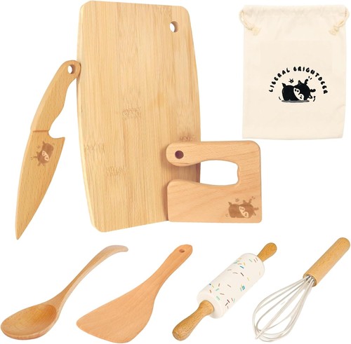 8pcs wooden kid baking set - wooden,