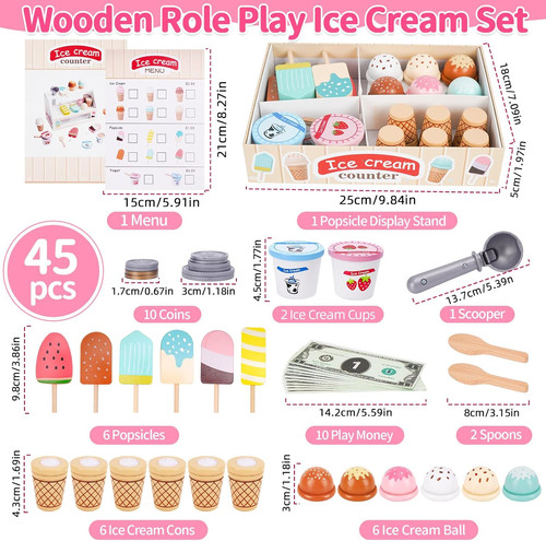 45pcs pretend wooden ice cream - 45pcs,